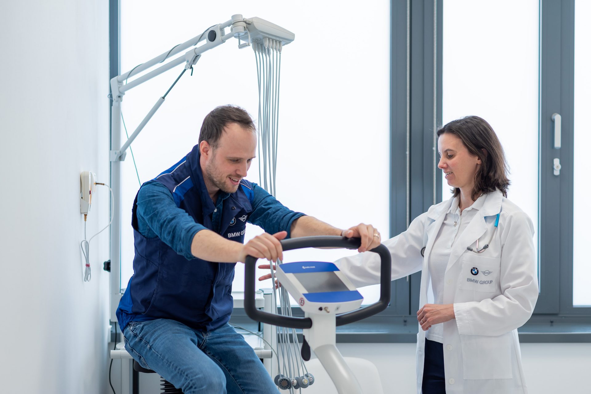 A man is riding on a medical bike 