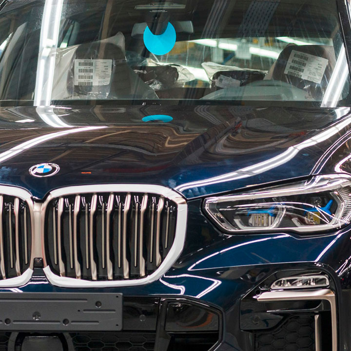 BMW's lined up for final inspection on the assembly finish line. 