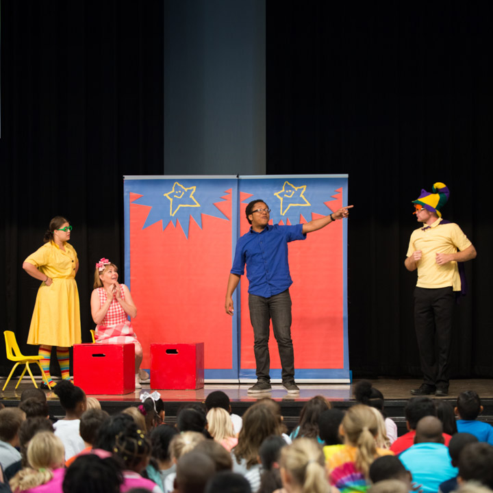 Bullying Prevention Program actors in a play teach a lesson to a group of students. 