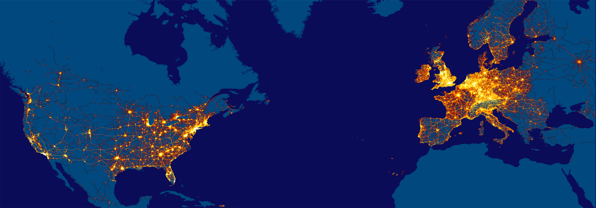 A world map with highlighted street networks