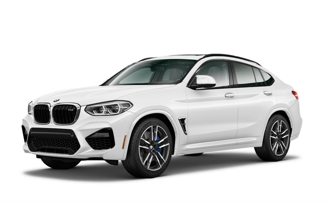 BMW X4 M Alpine White on white background.